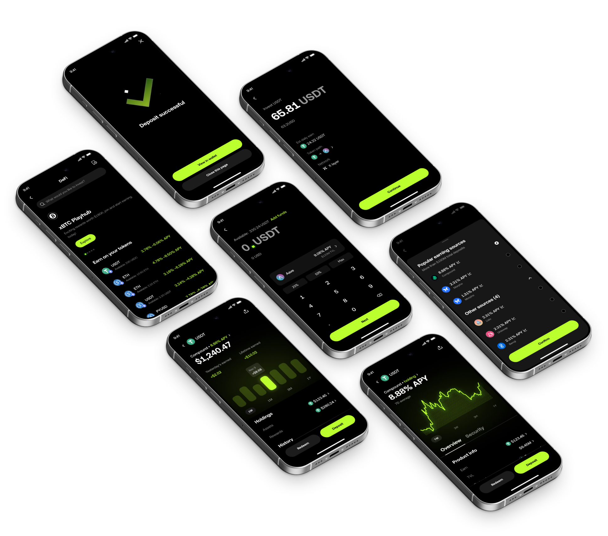 Phones showing the DeFi flow